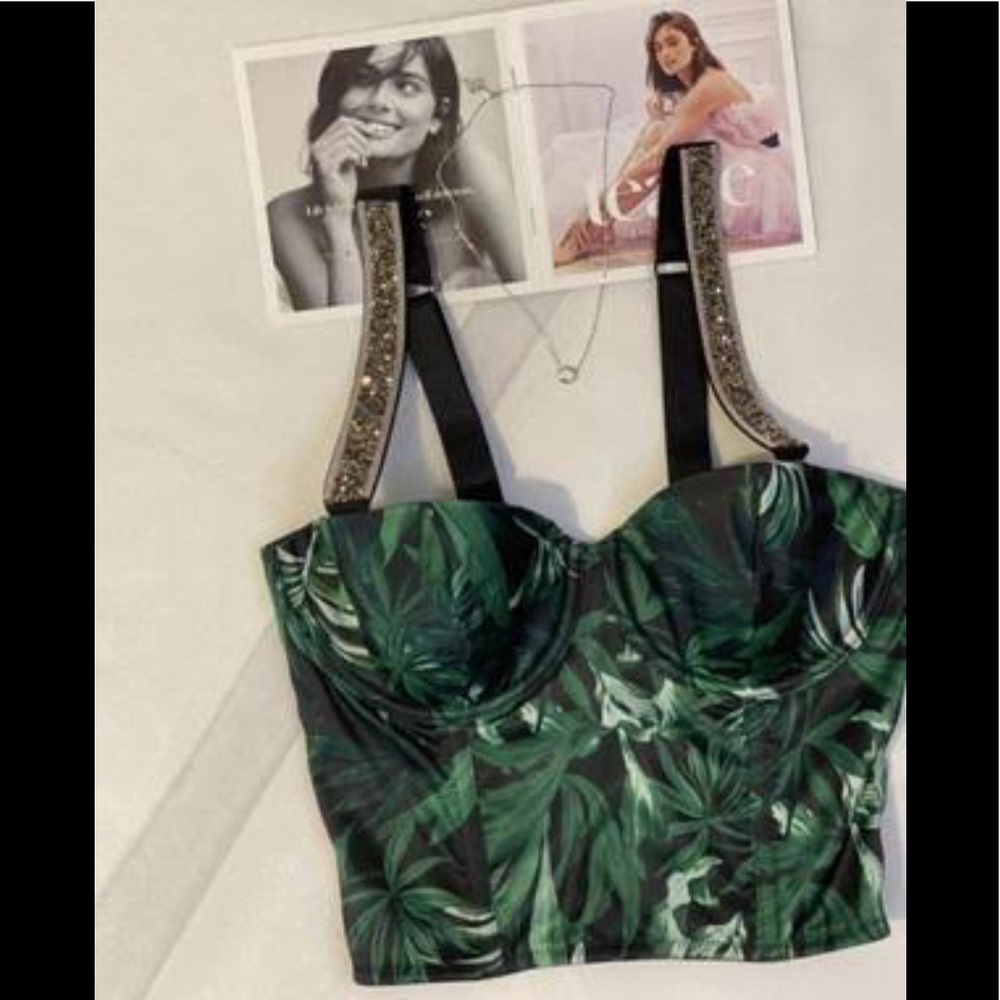 NWT Victoria's Secret balconette bustier, rhinestone leaf print